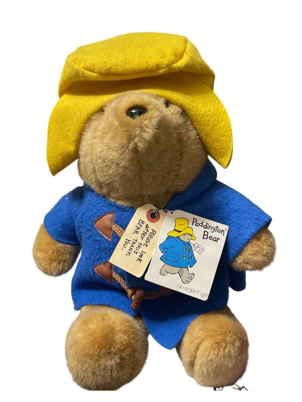 Vintage Eden Toys Paddington Bear Plush With Blue Coat & Yellow Hat Collectible